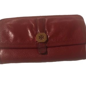 TORY BURCH Merlot Maroon Front Snap Zip Around Leather Wallet